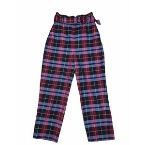 High waist Plaid Ankle cropped trousers